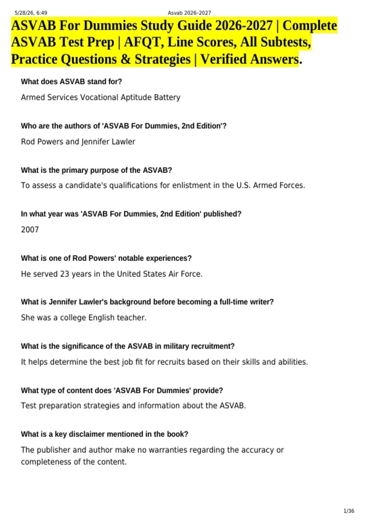 Afqt Test ASVAB For Dummies Study Guide | Complete ASVAB Test Prep | AFQT, Line ...