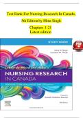 Test Bank For Nursing Research In Canada&comma; 5th Edition by Mina Singh &NewLine;Chapters 1-21&NewLine;Latest edition&NewLine;