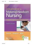 TEST BANK FOR Davis Advantage for Maternal-Newborn Nursing&colon; Critical Components of Nursing Care Fourth Edition by Roberta Durham&comma; Linda Chapman ISBN&colon;978-1719645737 COMPLETE GUIDE ALL CHAPTERS COVERED 100&percnt; VERIFIED A&plus; GRADE ASSURED&excl;&excl;&excl;&excl;&excl; NEW LATEST UPDATE&excl;&excl;