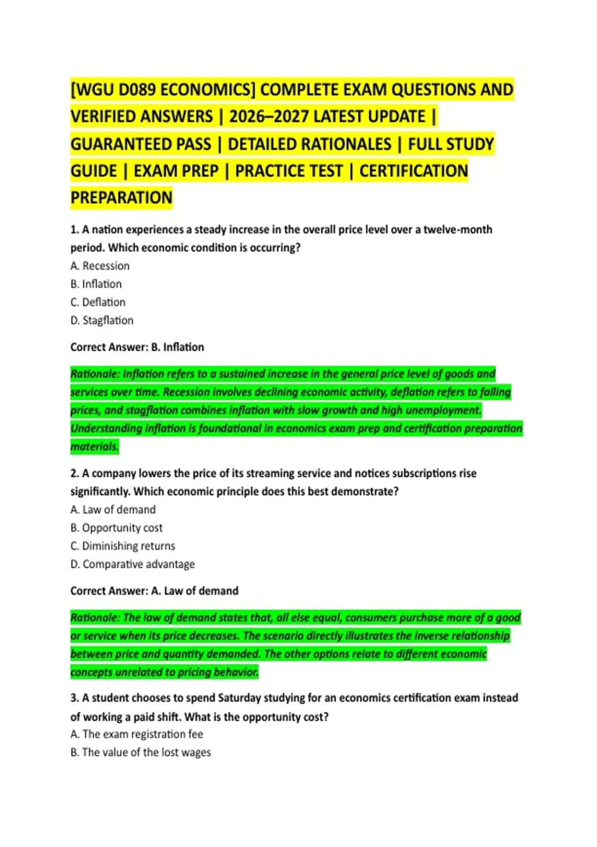 [WGU D089 ECONOMICS] COMPLETE EXAM QUESTIONS AND VERIFIED ANSWERS ...