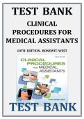 Test Bank for Clinical Procedures for Medical Assistants&comma; 10th Edition by Bonewit-West &vert; All Chapters &vert; Verified Answers & Rationales&period;