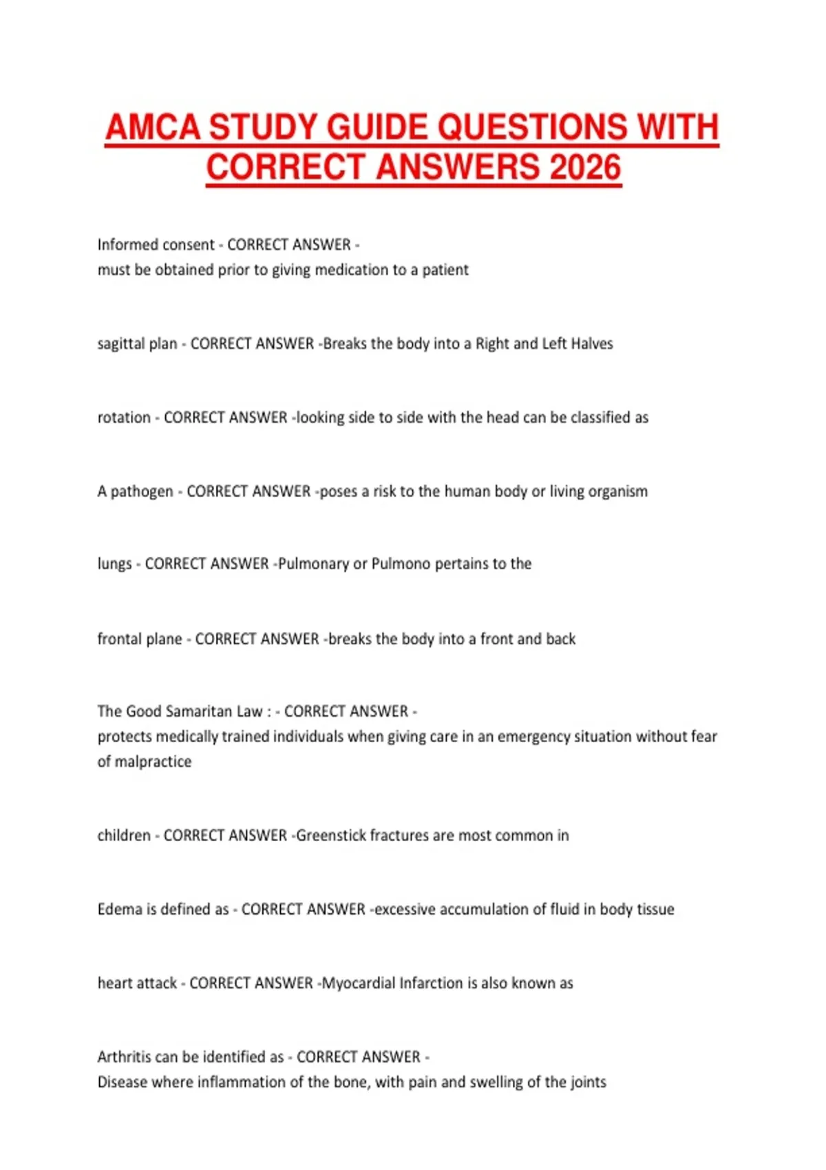 AMCA STUDY GUIDE QUESTIONS WITH CORRECT ANSWERS 2026 - AMCA - Stuvia US