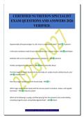 CERTIFIED NUTRITION SPECIALIST&NewLine;EXAM QUESTIONS AND ANSWERS 2026&NewLine;VERIFIED&period;