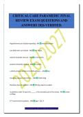 CRITICAL CARE PARAMEDIC FINAL&NewLine;REVIEW EXAM QUESTIONS AND&NewLine;ANSWERS 2026 VERIFIED&period;