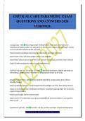 CRITICAL CARE PARAMEDIC EXAM&NewLine;QUESTIONS AND ANSWERS 2026&NewLine;VERIFIED&period;
