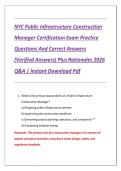 NYC Public Infrastructure Construction &NewLine;Manager Certification Exam Practice &NewLine;Questions And Correct Answers &NewLine;&lpar;Verified Answers&rpar; Plus Rationales 2026 &NewLine;Q&A &vert; Instant Download