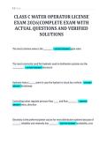 CLASS C WATER OPERATOR LICENSE&NewLine;EXAM 2026&vert;COMPLETE EXAM WITH&NewLine;ACTUAL QUESTIONS AND VERIFIED&NewLine;SOLUTIONS&NewLine;