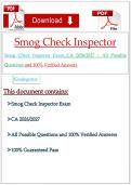 Smog Check Inspector Exam CA 2026&sol;2027 &ndash; California Certification Exam Preparation with Verified Questions and Answers Complete Study Guide