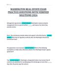 WASHINGTON REAL ESTATE EXAM&NewLine;PRACTICE QUESTIONS WITH VERIFIED&NewLine;SOLUTIONS 2026&NewLine;