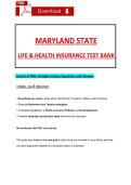 MARYLAND STATE &NewLine;LIFE & HEALTH INSURANCE TEST BANK  &NewLine;Consist of 400&plus; multiple choices Questions and Answers 