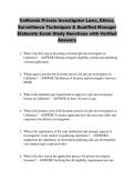 California Private Investigator Laws&comma; Ethics&comma; &NewLine;Surveillance Techniques & Qualified Manager &NewLine;Elaborate Exam Study Questions with Verified &NewLine;Answers 