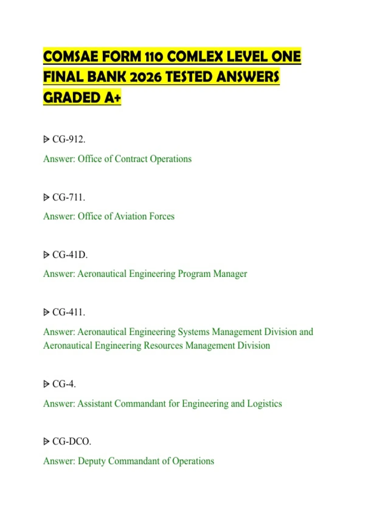COMSAE FORM 110 COMLEX LEVEL ONE FINAL BANK 2026 TESTED ANSWERS GRADED ...