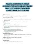 AS LEVEL ECONOMICS A&colon; THE UK&NewLine;ECONOMY&colon; PERFORMANCE AND POLICIES&NewLine;FINAL TEST 2026 QUESTIONS WITH&NewLine;CORRECT ANSWERS GRADED A&plus;&NewLine;