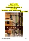 TEST BANK  &NewLine;For criminal procedure  &NewLine;Author&colon;samaha&vert; 9781305969001&vert;  all &NewLine;chapters&lbrack;1-15&rsqb; &NewLine;100&percnt; complete a&plus; study guide latest version &NewLine;10TH EDITION 