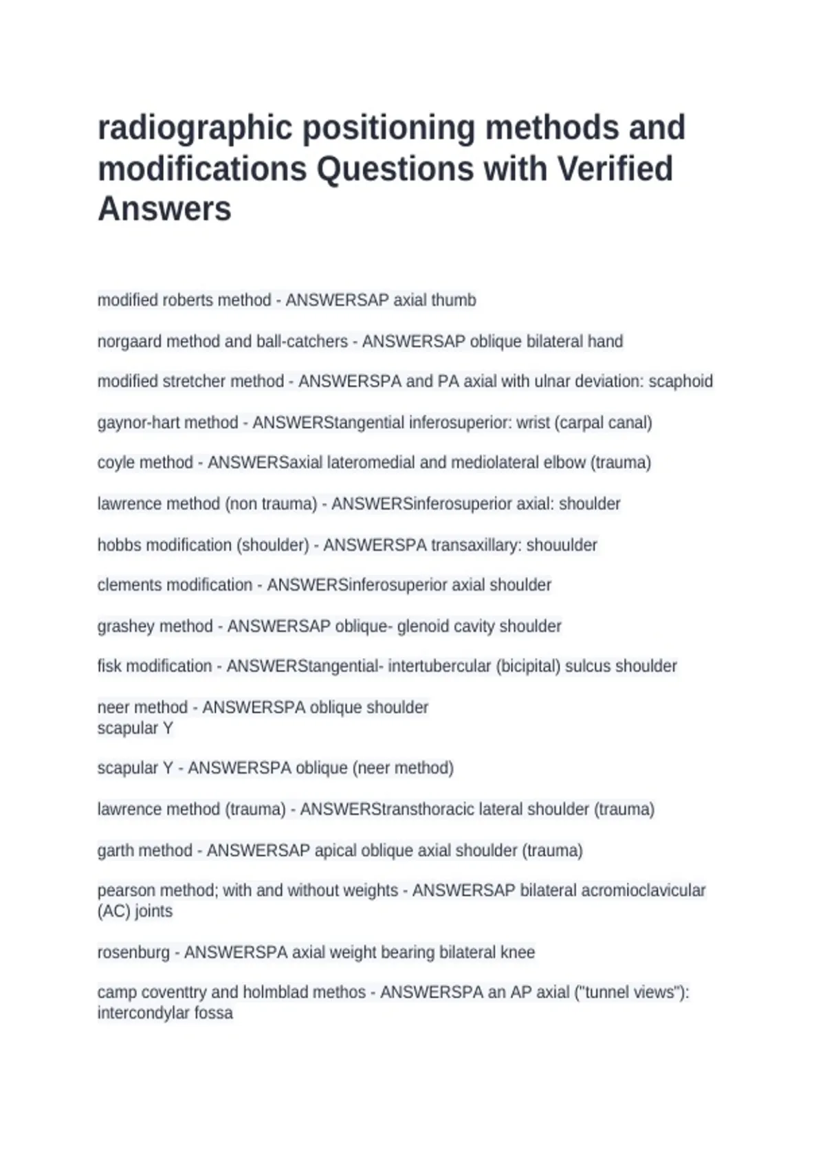 Clements Modification radiographic positioning methods and modifications Questions with ...