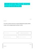 Gender Studies FINAL exam - multiple choice questions & lists