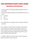 2026 EMT Entrance Exam Study Guide Actual Questions & Answers &lpar;Latest 2026 &sol; 2027 Update&rpar; 100&percnt; Guarantee Pass &lpar;Verified Answers&rpar;