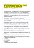 ADME PHARMACOKINETICS EXAM QUESTIONS AND ANSWERS