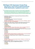 Michigan Life Insurance Exam Prep Questions And Well Graded Solutions With Rationales Updated 2026-2027&NewLine;