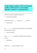 Frontier Flight Attendant&comma; FAR Exam Questions&NewLine;& 100&percnt; Verified Answers &vert; Latest Update&NewLine;2026&sol;2027 &vert; Graded A&plus; &vert; Guaranteed Pass&period; 
