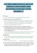 ATI PROCTORED MENTAL HEALTH&NewLine;CERTIFICATION SCRIPT 2026&NewLine;QUESTIONS WITH SOLUTIONS&NewLine;GRADED A&plus;&NewLine;