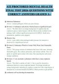 ATI PROCTORED MENTAL HEALTH&NewLine;FINAL TEST 2026 QUESTIONS WITH&NewLine;CORRECT ANSWERS GRADED A&plus;&NewLine;