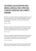ATI DOSAGE CALCULATION RN ADULT&NewLine;MEDICAL SURGICAL FINAL PAPER 2026&NewLine;COMPLETE QUESTIONS AND CORRECT&NewLine;ANSWERS