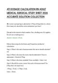 ATI DOSAGE CALCULATION RN ADULT&NewLine;MEDICAL SURGICAL STUDY SHEET 2026&NewLine;ACCURATE SOLUTION COLLECTION