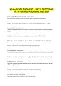 AQA A LEVEL BUSINESS - UNIT 1 QUESTIONS WITH VERIFIED ANSWERS 2026-2027