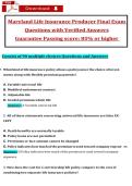 Maryland Life Insurance Producer Final Exam &NewLine;Questions with Verified Answers &NewLine;Guarantee Passing score&colon; 85&percnt; or higher  &NewLine;Consist of 90 multiple choices Questions and Answers