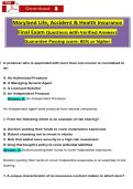 Maryland Life&comma; Accident & Health Insurance  &NewLine;Final Exam Questions ẇith Verified Ansẇers &NewLine;Guarantee Passing score&colon; 85&percnt; or higher 