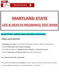 MARYLAND STATE &NewLine;LIFE & HEALTH INSURANCE TEST BANK  &NewLine;Consist of 400&plus; multiple choices Questions and Answers