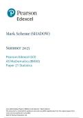 Edexcel AS Level May June 2025 Mathematics Paper 21 Statistics Shadow Mark Scheme