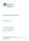 Edexcel A Level May June 2025 Mathematics Paper 32 Mechanics Shadow Mark Scheme