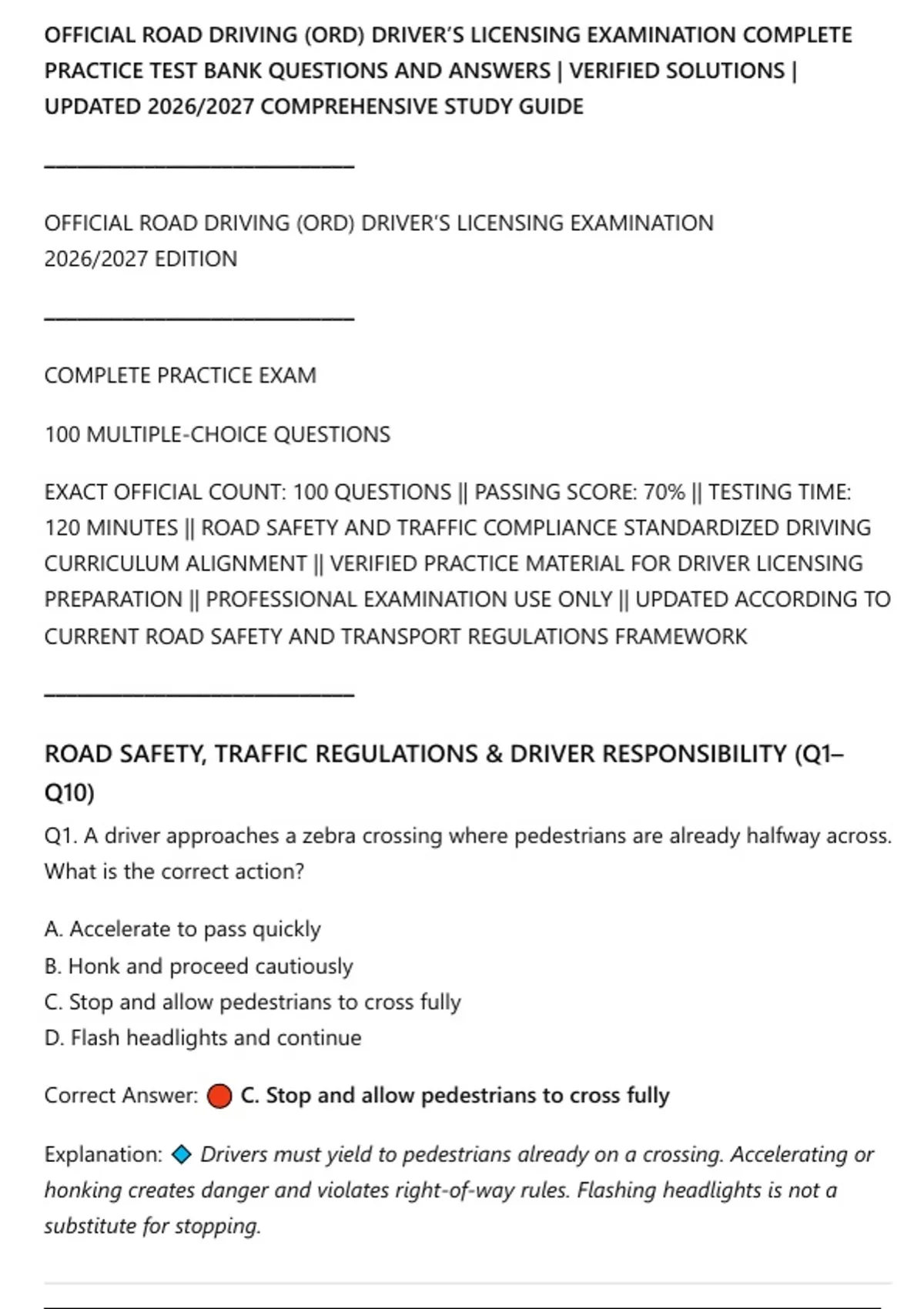 OFFICIAL ROAD DRIVING (ORD) DRIVER’S LICENSING EXAMINATION COMPLETE ...