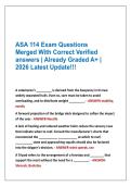 ASA 114 Exam Questions &NewLine;Merged With Correct Verified&NewLine;answers &vert; Already Graded A&plus; &vert; &NewLine;2026 Latest Update&excl;&excl;&excl;
