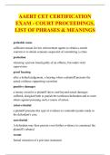 AAERT CET CERTIFICATION &NewLine;EXAM - COURT PROCEEDINGS&comma; &NewLine;LIST OF PHRASES & MEANINGS