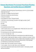 Arizona Real Estate Pre-License Final Exam Practice Que&NewLine;stions and Verified Answers 2026&sol;2027 &vert; Arizona Real Estate Pre-Licensing Course &vert; Complete Final Exam Review Material