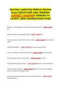 Nursing Leadership Midterm Review EXAM QUESTIONS AND VERIFIED CORRECT ANSWERS GRADED A&plus; -LATEST 2026-2027- 100- GUARANTEED PASS&period;docx&NewLine;&NewLine;