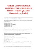 VEHICLE COMMUNICATION SYSTEM LATEST ACTUAL EXAM 2026&sol;2027 &vert; Verified Q&A &vert; Pass Guaranteed - A&plus; Graded