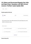 U&period;S&period; History and Government Regents&colon; Key Units&NewLine;and Topics Exam &vert; Questions with 100&percnt; Correct&NewLine;Answers &vert; Verified &vert; Latest Update 2026