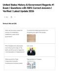 United States History & Government Regents &num;1&NewLine;Exam &vert; Questions with 100&percnt; Correct Answers &vert;&NewLine;Verified &vert; Latest Update 2026