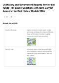 US History and Government Regents Review Set&NewLine;&lpar;Units 1-10&rpar; Exam &vert; Questions with 100&percnt; Correct&NewLine;Answers &vert; Verified &vert; Latest Update 2026