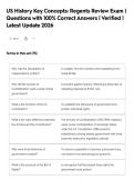 US History Key Concepts&colon; Regents Review Exam &vert;&NewLine;Questions with 100&percnt; Correct Answers &vert; Verified &vert;&NewLine;Latest Update 2026