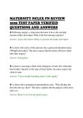 MATERNITY NCLEX PN REVIEW&NewLine;2026 TEST PAPER VERIFIED&NewLine;QUESTIONS AND ANSWERS
