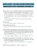 MATH 3339 1 ACTUAL EXAM PAPER 2026&NewLine;QUESTIONS WITH ANSWERS GRADED A&plus;