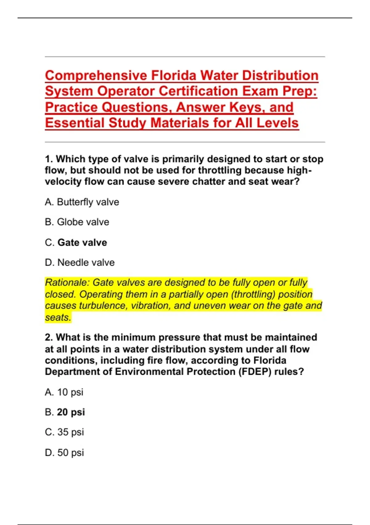 Comprehensive Florida Water Distribution System Operator Certification ...