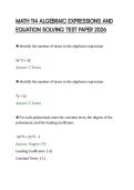 MATH 114 ALGEBRAIC EXPRESSIONS AND &NewLine;EQUATION SOLVING TEST PAPER 2026