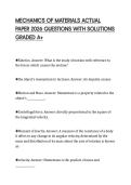 MECHANICS OF MATERIALS ACTUAL&NewLine;PAPER 2026 QUESTIONS WITH SOLUTIONS&NewLine;GRADED A&plus;&NewLine;