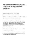 MECHANICS OF MATERIALS EXAM SCRIPT&NewLine;2026 QUESTIONS WITH SOLUTIONS&NewLine;GRADED A&plus;